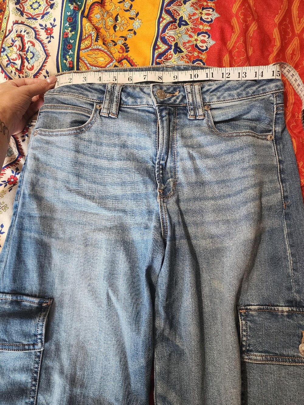 American Eagle Jeans Super High Rise Waisted Cargo Baggy Wide Leg Size 6 - Picture 12 of 12